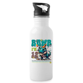 12e anniversaire Rawr T Rex dinosaure - Gourde avec paille intégrée - blanc - Droite