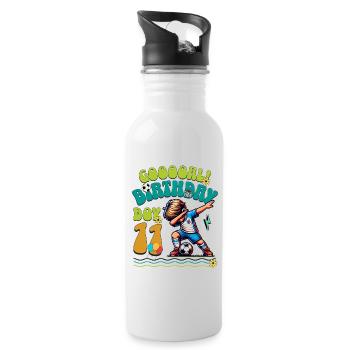 11. Geburtstag Fußball - Trinkflasche mit integriertem Trinkhalm - Weiß - Rechts