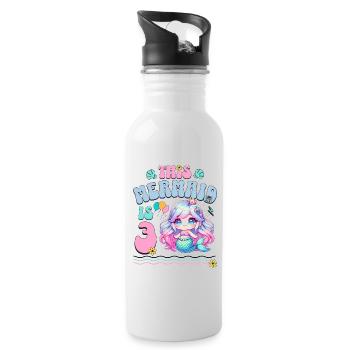 Meerjungfrau 3. Geburtstag Mädchen Kinder - Trinkflasche mit integriertem Trinkhalm - Weiß - Rechts