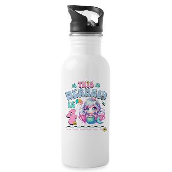 Mermaid 4th Birthday Girl Kids - Water bottle with straw - white - Right