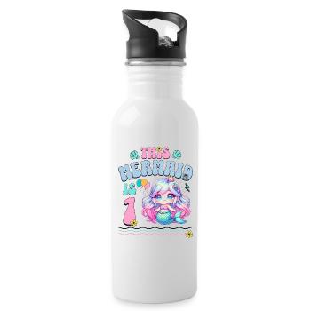 Meerjungfrau 1. Geburtstag Mädchen Kinder - Trinkflasche mit integriertem Trinkhalm - Weiß - Rechts