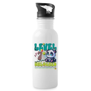 7th Birthday Level Unlocked Gaming Panda - Water bottle with straw - white - Right