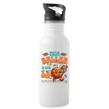 Basketball 13th Birthday Children's Birthday Party - Water bottle with straw - white - Right