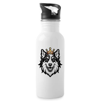 Border Collie Tête de Chien Couronne - Gourde avec paille intégrée - blanc - Droite