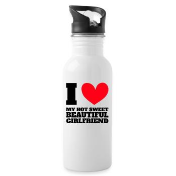 Paare Liebe Herz Freund Geschenkidee Beziehung - Trinkflasche mit integriertem Trinkhalm - Weiß - Rechts