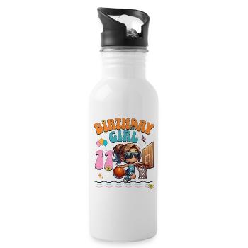 Basketball 11th Birthday Girl Basketballer - Water bottle with straw - white - Right