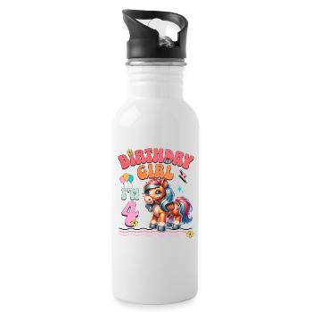 4th birthday girl horse riding - Water bottle with straw - white - Right