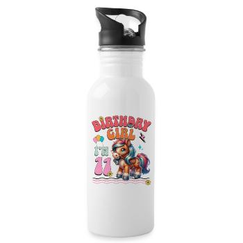 11th Birthday Girl Horse Riding - Water bottle with straw - white - Right
