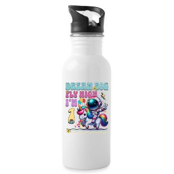 Astronaut Unicorn 1st Birthday - Water bottle with straw - white - Right