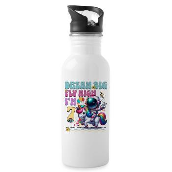 Astronaut Unicorn 7th Birthday - Water bottle with straw - white - Right