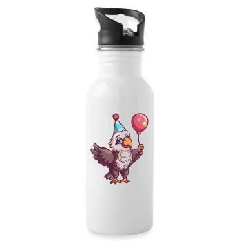 Bande dessinée d’anniversaire d’aigle - Gourde avec paille intégrée - blanc - Droite
