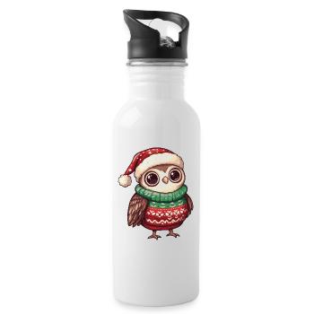 Eule Weihnachten Comic - Trinkflasche mit integriertem Trinkhalm - Weiß - Rechts