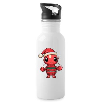 Hummer Krebs Weihnachten Comic - Trinkflasche mit integriertem Trinkhalm - Weiß - Rechts