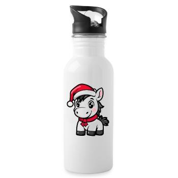 Pferd Weihnachten Niedlich - Trinkflasche mit integriertem Trinkhalm - Weiß - Rechts