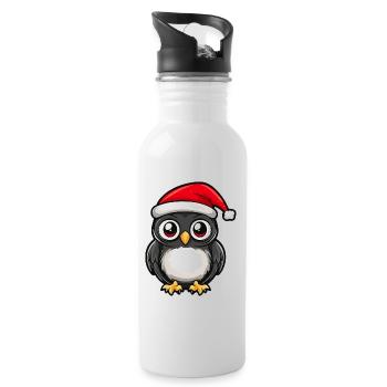 Eule Weihnachten Niedlich - Trinkflasche mit integriertem Trinkhalm - Weiß - Rechts