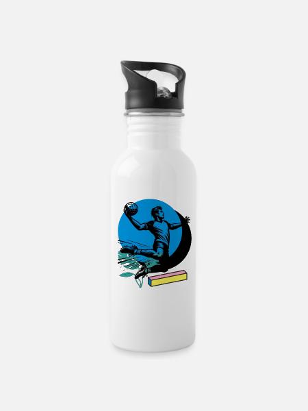Handball Handballer - Trinkflasche mit integriertem Trinkhalm - Weiß
