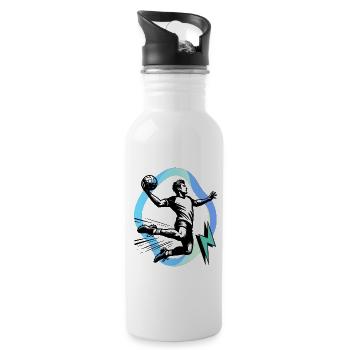 Handball Handballer - Trinkflasche mit integriertem Trinkhalm - Weiß - Rechts