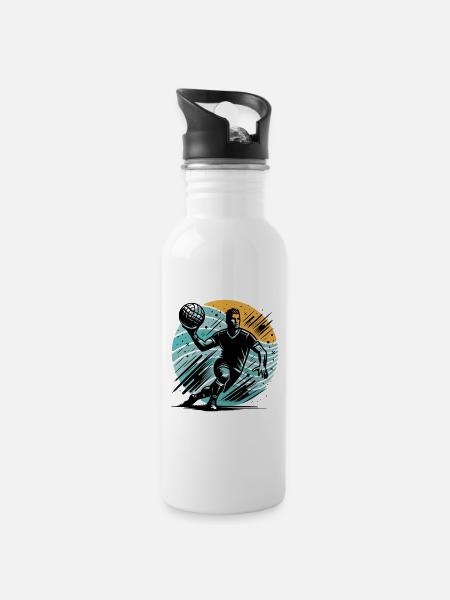 Handball - Trinkflasche mit integriertem Trinkhalm - Weiß
