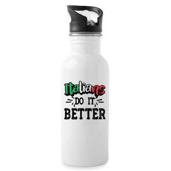 Italian Italy Funny Saying Gift Idea - Water bottle with straw - white - Right