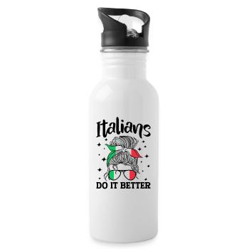 Italian Italy Funny Saying Gift Idea - Water bottle with straw - white - Right