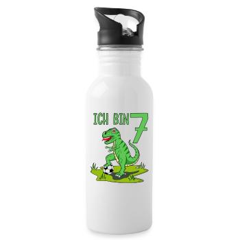 Dinosaurier Rex Fußball 7 Geburtstag - Trinkflasche mit integriertem Trinkhalm - Weiß - Rechts
