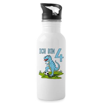 Dinosaure Rex Football 4 Anniversaire Bleu - Gourde avec paille intégrée - blanc - Droite