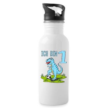 Dinosaure Rex Football 1 Anniversaire Bleu - Gourde avec paille intégrée - blanc - Droite