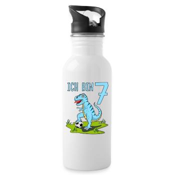 Dinosaure Rex Football 7 Anniversaire Bleu - Gourde avec paille intégrée - blanc - Droite