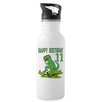 dinosaure rex football 11 joyeux anniversaire vert - Gourde avec paille intégrée - blanc - Droite
