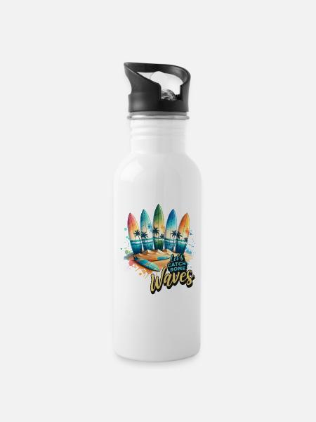 Surfen Surfer - Trinkflasche mit integriertem Trinkhalm - Weiß