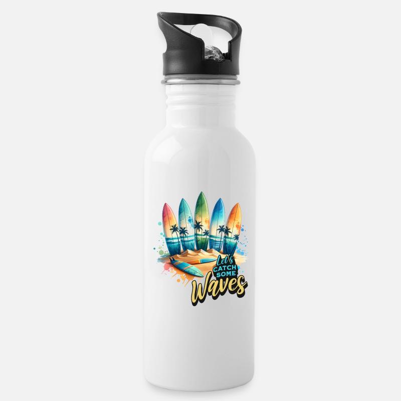 Surfen Surfer - Trinkflasche mit integriertem Trinkhalm - Weiß