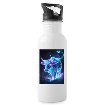 Taureau Taureau Vache Fantaisie - Gourde avec paille intégrée - blanc - Droite