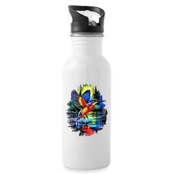 Majestätischer Eisvogel – Farbenspiel am Wasser - Trinkflasche mit integriertem Trinkhalm - Weiß - Rechts