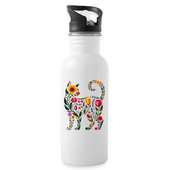Silhouette Chat Floral Femmes - Gourde avec paille intégrée - blanc - Droite