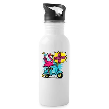 Party Flamingo Spruch Trinkspruch Es Eskaliert Eh - Trinkflasche mit integriertem Trinkhalm - Weiß - Rechts