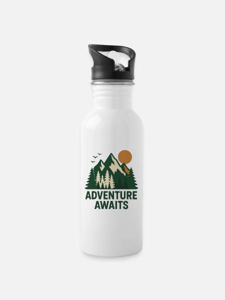 Abenteuerwald Berglandschaft - Trinkflasche mit integriertem Trinkhalm - Weiß
