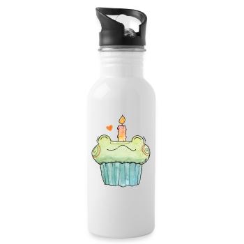 Cute Frog Muffin Birthday Cake Watercolor - Water bottle with straw - white - Right
