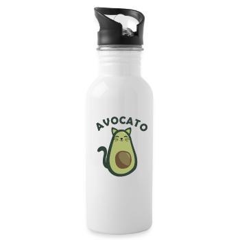 Avocado cat funny food kitten Avocato - Water bottle with straw - white - Right