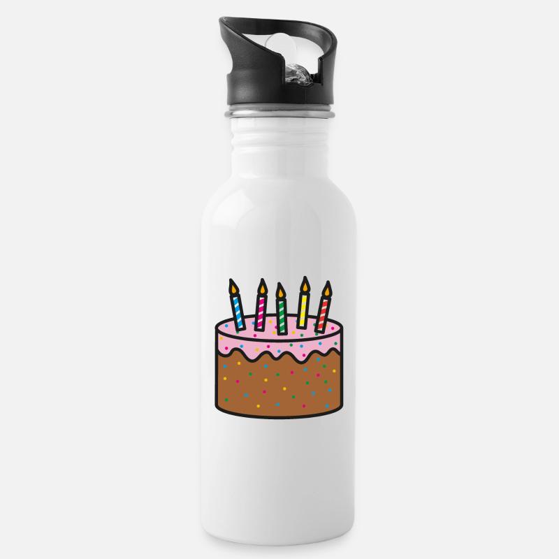 Geburtstagskuchen Geburtstag - Trinkflasche mit integriertem Trinkhalm - Weiß