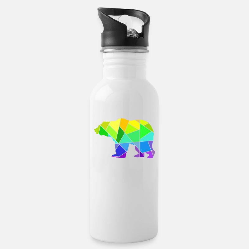 Bär bunte Geometrische Figuren - Trinkflasche mit integriertem Trinkhalm - Weiß