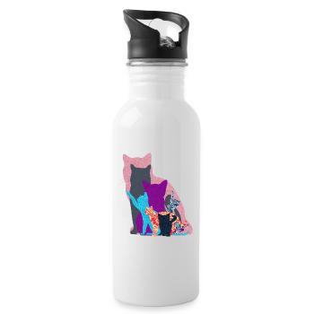Katzen-Collage - Trinkflasche mit integriertem Trinkhalm - Weiß - Rechts