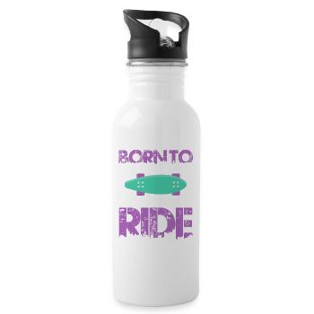 born to ride skateboard skate rider - Water bottle with straw - white - Right