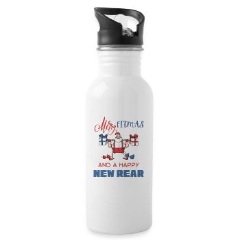 Merry Fitmas And Happy New Rear Funny Xmas Gym - Water bottle with straw - white - Right