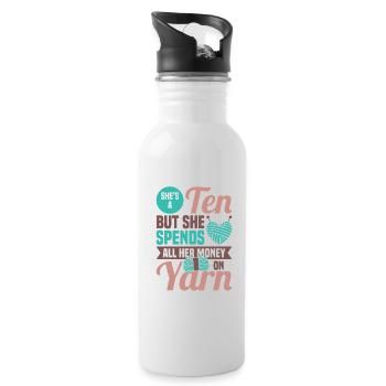 Handarbeit Stricken lustiger Strick Spruch - Trinkflasche mit integriertem Trinkhalm - Weiß - Rechts