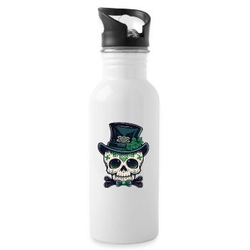 Sugar Skull St. Patrick's Day, irischer Zuckerschädel - Trinkflasche mit integriertem Trinkhalm - Weiß - Rechts