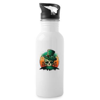Sunset Sugar Skull Wearing A Hat St Patrick"s Day - Water bottle with straw - white - Right