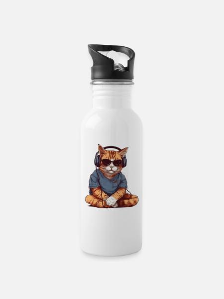 Katze Katzen cool Geschenkidee - Trinkflasche mit integriertem Trinkhalm - Weiß