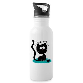 Petit chaton noir - Gourde avec paille intégrée - blanc - Droite