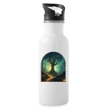 Mystischer Baum 1 - Trinkflasche mit integriertem Trinkhalm - Weiß - Rechts