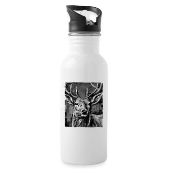 Hirsch Porträt - Trinkflasche mit integriertem Trinkhalm - Weiß - Rechts